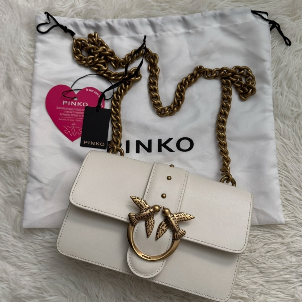 Pinko Cream Crossbody Bag with Gold Chain